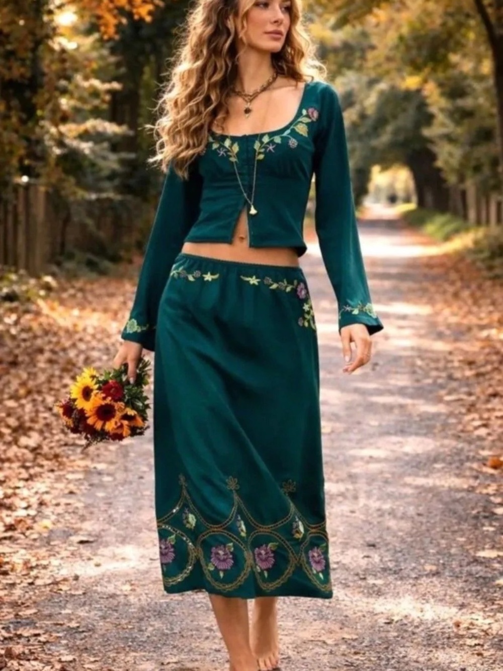 Free People Autumn Bloom Midi Skirt Set